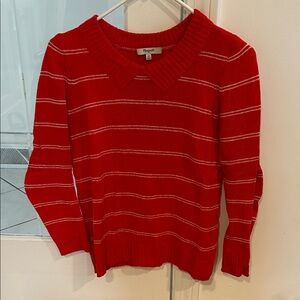 Madewell Red Sweater with White Stripes and Collar